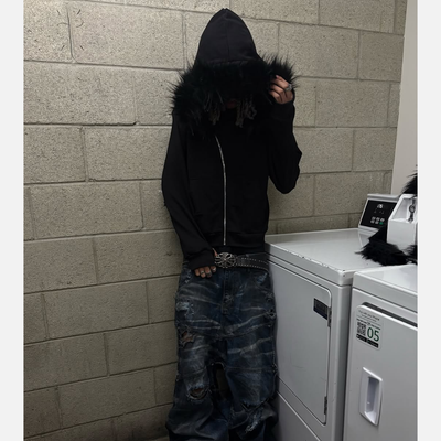 Sixxo - Fur Lined French Terry Coyote Zip-Up